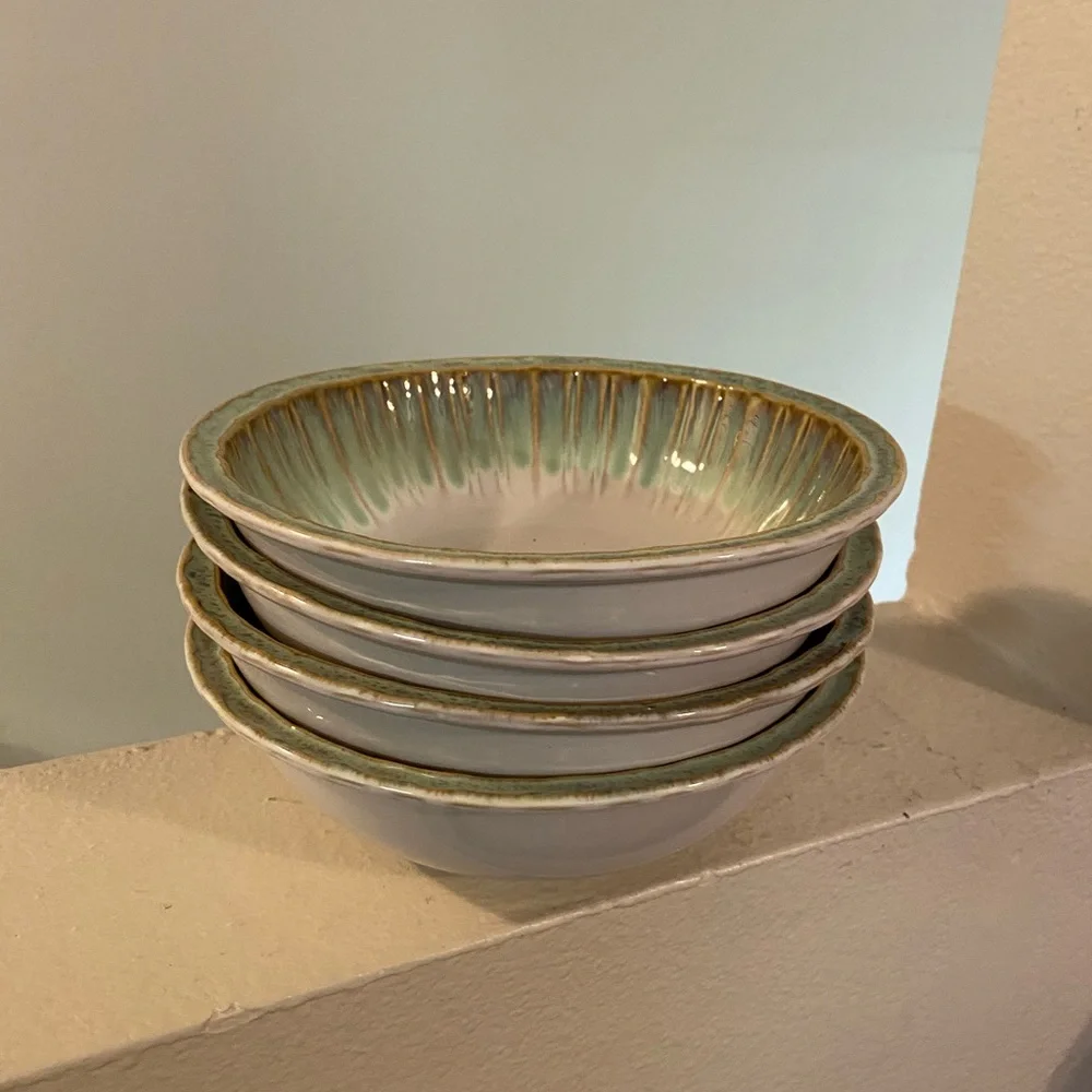 Pier One. Seaside. Set of 4 Bowls. Green Glazed Stoneware. NWT. More for Sale.